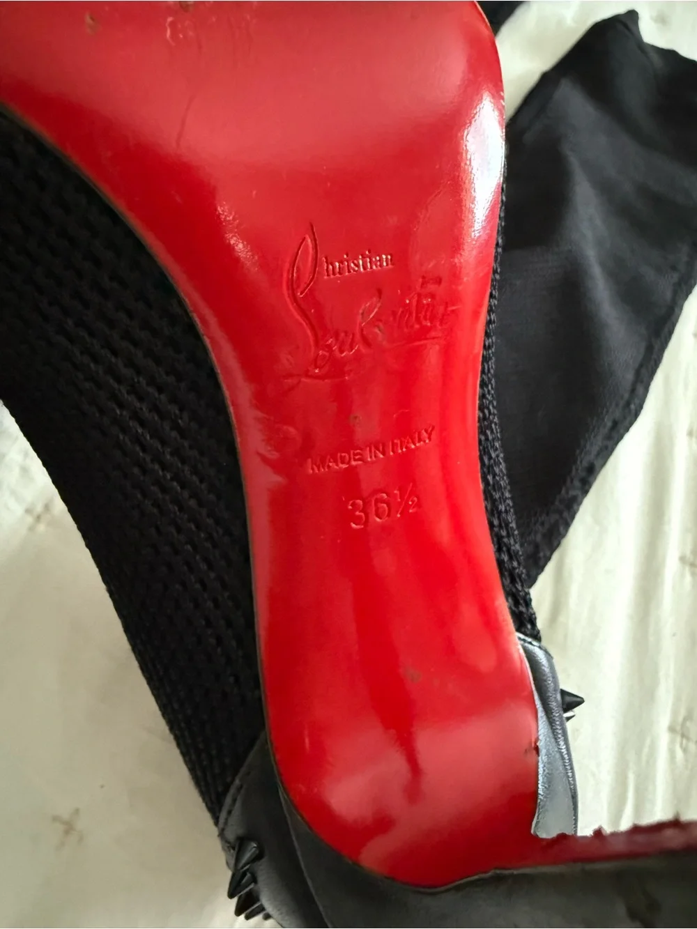Christian Louboutin Black Stretch Spike Over-the-Knee Boots with Red Soles